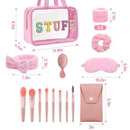 Spa Day Kit for Women - Sleepover Gift Set For Girls Pink Spa Kit and Mini Wet Hair Brush,Teens Initial Makeup Kit with Makeup Brush Set,Bridesmaids Party Favors-Waterproof Toiletry Travel Bag.