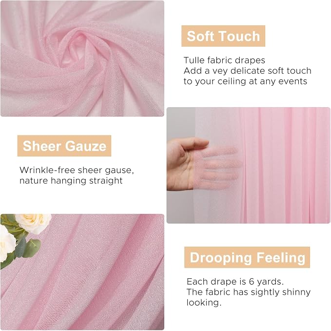 Wedding Arch Draping Fabric Backdrop Drapes 2 Panels, Blush Pink | 28.7"x20FT - Image 2