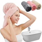 Women Microfiber Hair Towel Wrap with Elastic Strap,Super Absorbent Anti Frizz Drying Turban for Curly, Long,Wet Hair-Pink