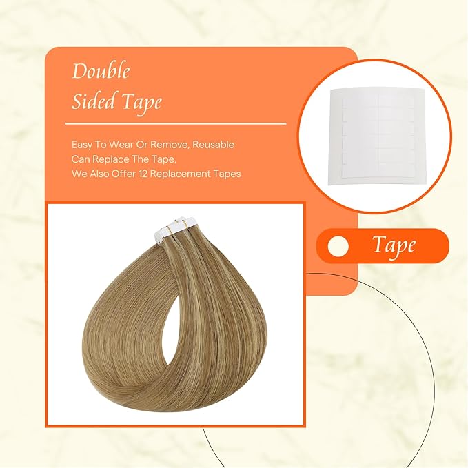 Full Shine Invisible Tape in Extensions Human Hair Color 10 Golden Brown and 16 Golden Blonde to 16 Blonde Balayage 20 Inch Seamless Hair Extensions Real Human Hair Tape in 50 Grams 20 PCS for Party