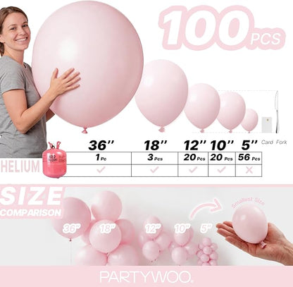 PartyWoo Pale Pink Balloons 100pcs Light Pastel Baby Pink Color | 36 18 12 10 5 - Image 6