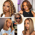 4/27 Ombre Highlight Bob Wig Human Hair 8 inch straight 427 bob wig 13x4 Highlight HD Lace Frontal Bob Wig Human Hair 180% Density Pre Plucked Ombre Short Bob Wigs for Black Women