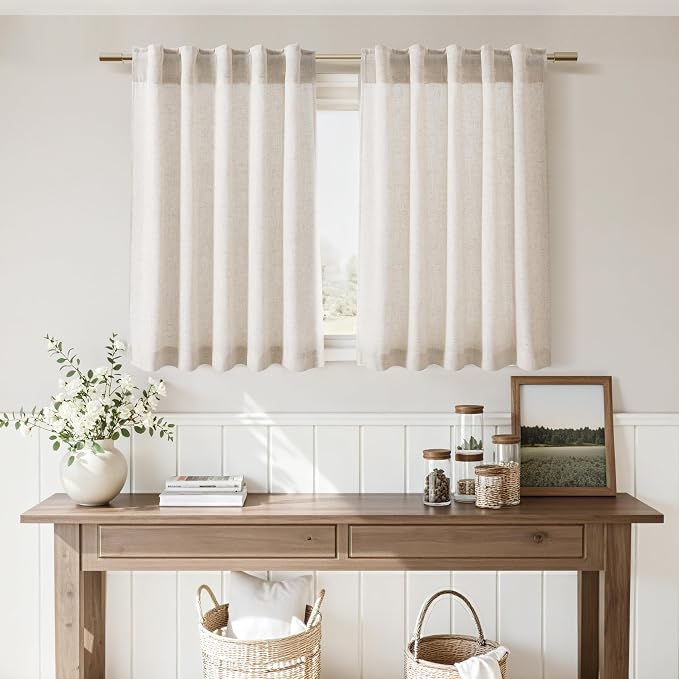 Kitchen Curtains Linen 36 Inch Length Beige Farmhouse Small Cafe Curtains Semi - Image 6