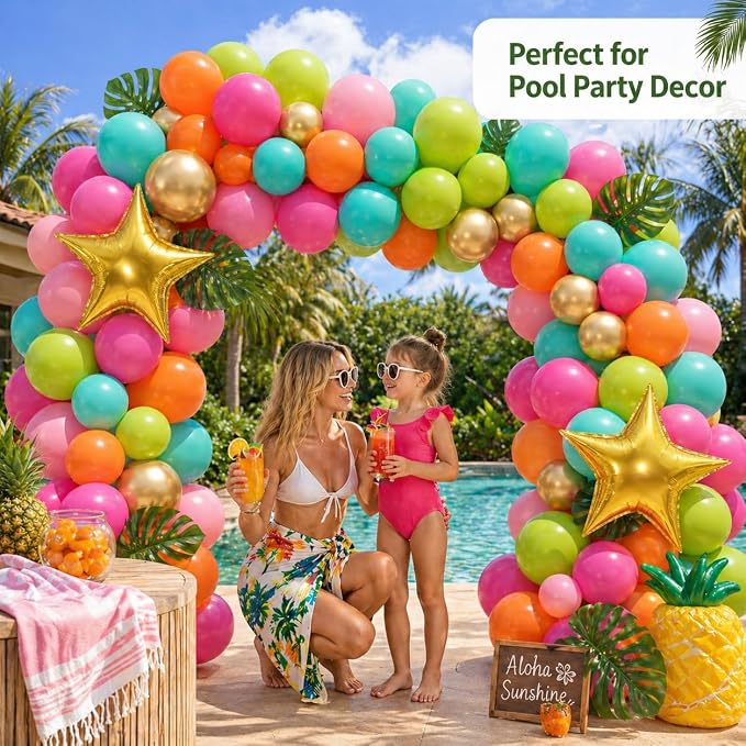 Summer Tropical Balloon Arch Kit, Rainbow Neno Balloon Arch, Hot Pink Green - Image 3