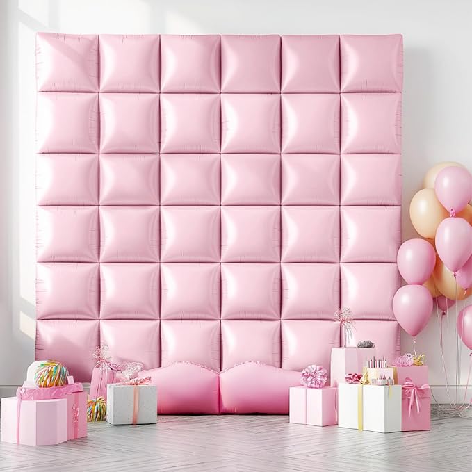 NISOCY 25PCS Matte Pastel Pink Square Foil Balloons Wall Backdrop | Double - Image 8