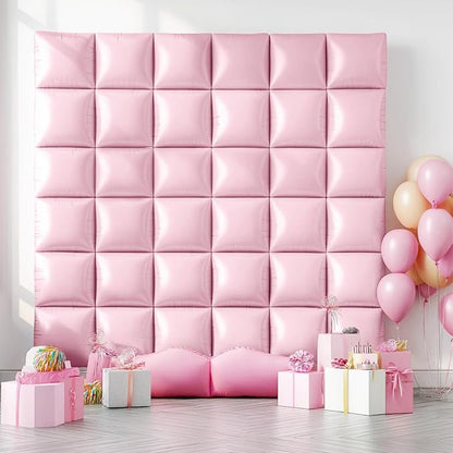 NISOCY 25PCS Matte Pastel Pink Square Foil Balloons Wall Backdrop | Double - Image 8