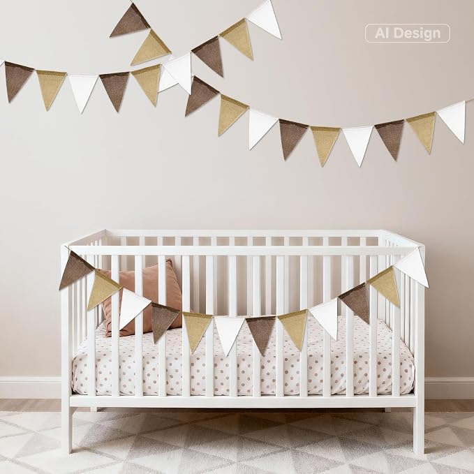 G2PLUS Pre-Strung Burlap Pennant Banners, 30Ft Gradient Brown Fabric Triangle - Image 7