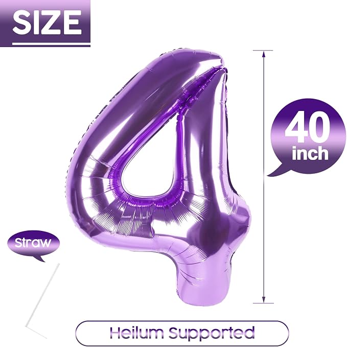 4 Balloon - Purple Birthday Number Balloons, 40 Inch Decorations Men Women | - Image 5