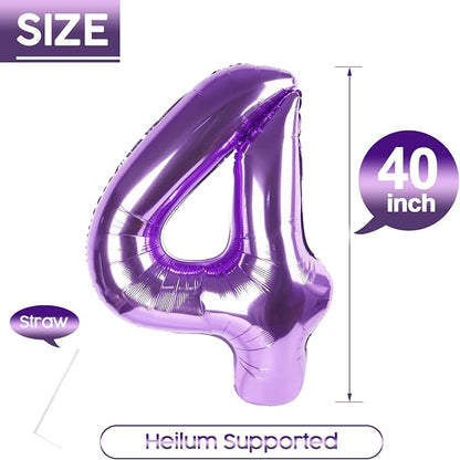 4 Balloon - Purple Birthday Number Balloons, 40 Inch Decorations Men Women | - Image 5