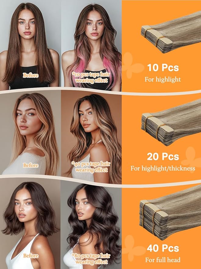 DOORES Hair Extensions Tape in Real Human Hair, Balayage Medium Copper to Sandy Blonde 20 Inch 50g 20pcs, Tape in Extensions Straight Skin Weft Natural Human Thick Ends