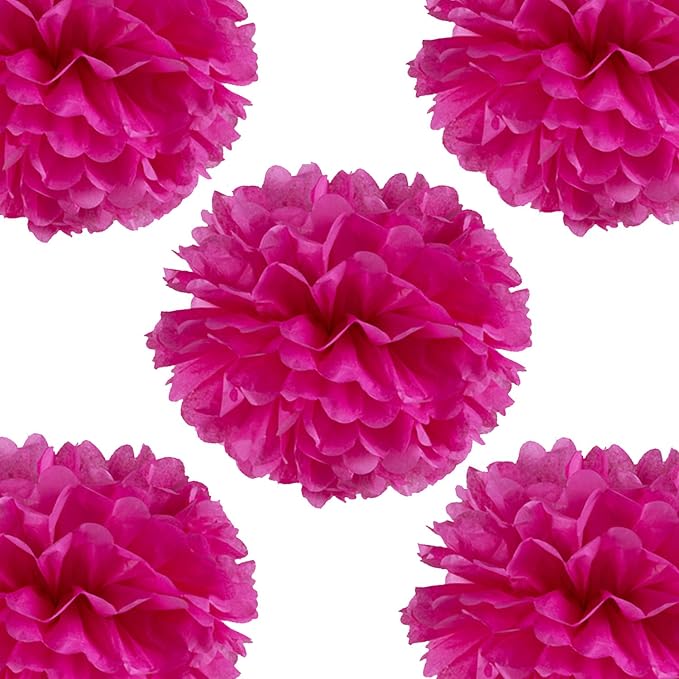 14" Hot Pink Tissue Pom Poms DIY Decorative Paper Flowers by Adeer