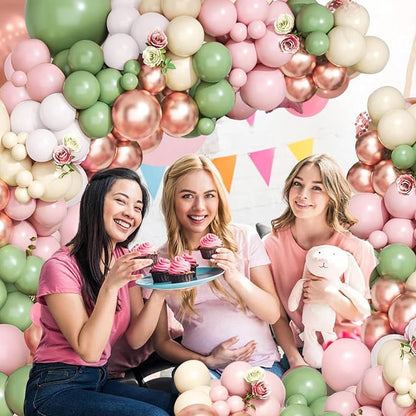 Sage Green Pink Balloon Arch Kit, Sand White, Rose Gold, Different Size | Latex - Image 7