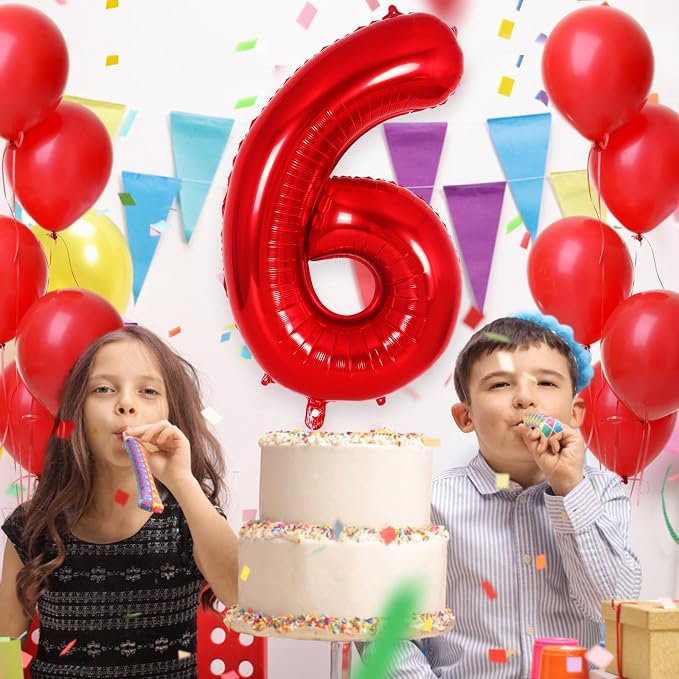 Red Number 6 Balloon 40 Inch, Big Large Foil Helium Number Balloons, Jumbo - Image 4