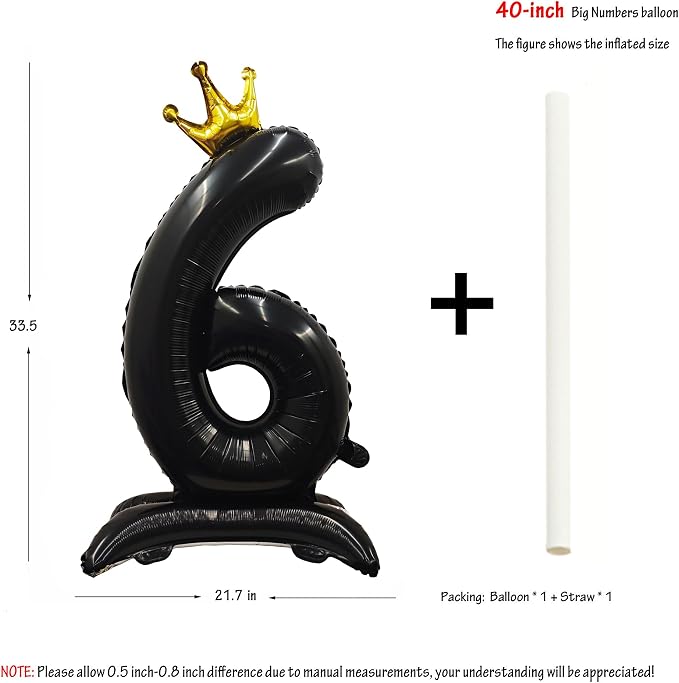 Black Crown Number 6 Balloon Standing Black Princess Digital 6 Foil Balloon | - Image 2