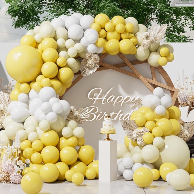 SUWEN 153Pc Yellow Balloon Arch Kit Garland 18 10 5 Inch Light Yellow White | by SUWEN