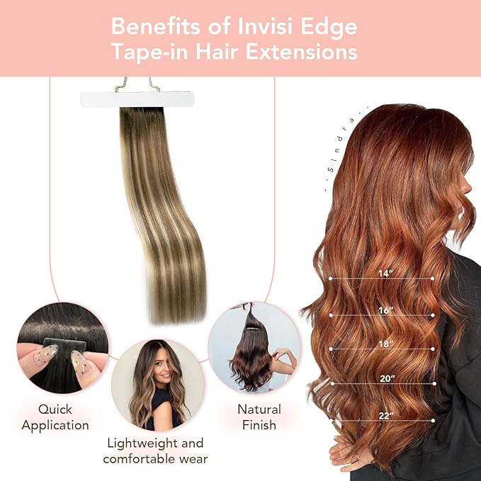 Sindra Invisi Edge Tape in Extensions Human Hair, Walnut Brown to Ash Brown and Blonde Invisible Seamless Extensions Real Human Hair 20pcs 40g 14 Inch Injected Tape ins