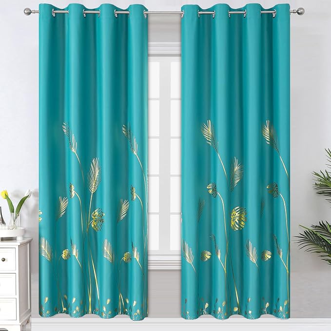 Teal Blackout Curtains 72 Inches Long, Grommet Curtains by ESTELARTEXTILER
