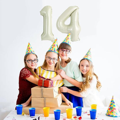 TONIFUL 16 Inch 10 Pcs Cream White 0-9 Birthday Number Balloons | Small Custom - Image 5