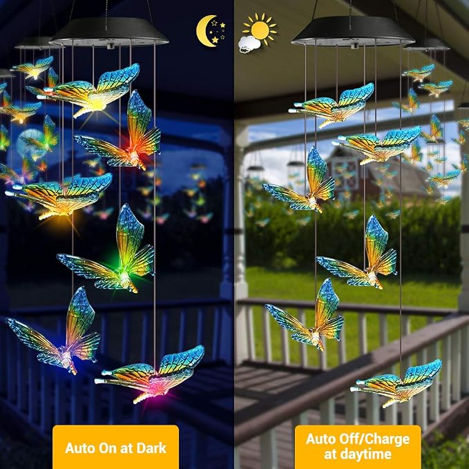 Toodour Solar Wind Chime, Color Changing Wind Chimes Butterfly Gift - Image 4