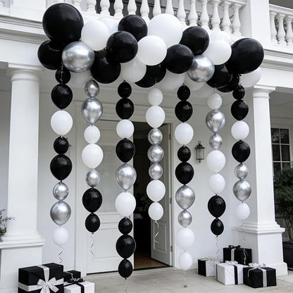Black White and Silver Linking Balloons, Metallic Silver Quick Linked - Image 6