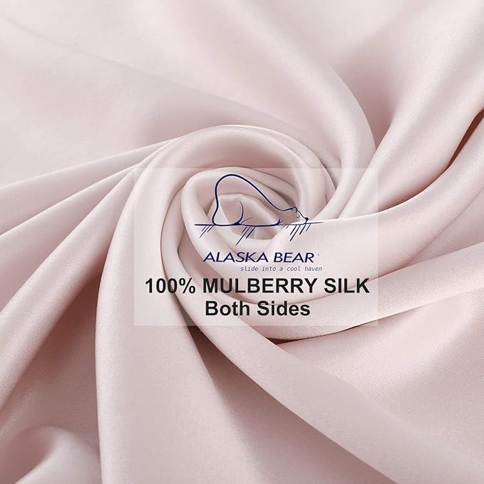 ALASKA BEAR Silk Pillowcase 200% Good Looks on You for Hair and Skin Care Soft Pillow Case with Random Color Scrunchie Gift Set Queen (1pc, Pale Pink)
