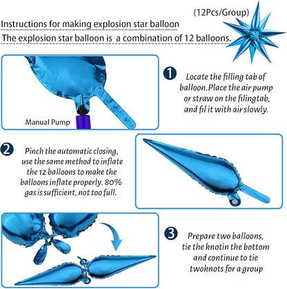 60 PCS Blue Star Balloons, 12 Point Cone Explosion Star Foil Balloons - Image 3