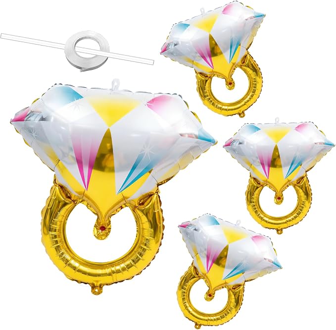 4Pcs Diamond Ring Balloon, 19.7x20.5 In Large Diamond Ring Wedding Balloons by Unknown