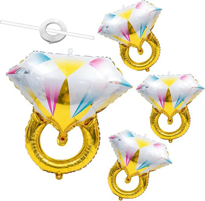 4Pcs Diamond Ring Balloon, 19.7x20.5 In Large Diamond Ring Wedding Balloons by Unknown