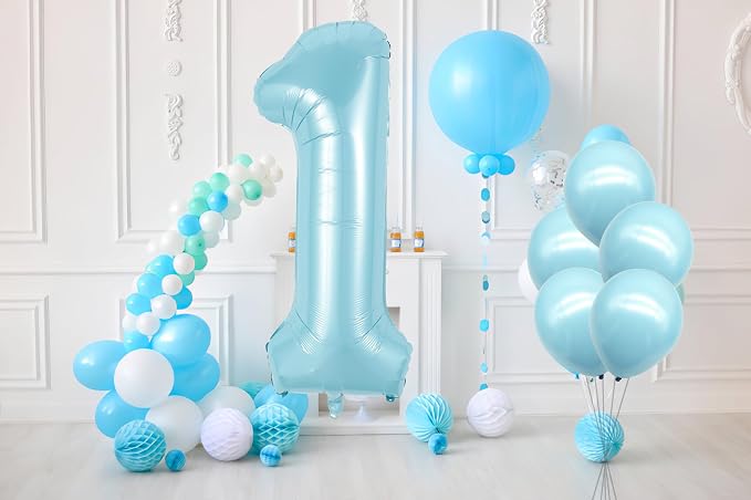 40 Inch Light Blue Number 1 Foil Balloon Set | - Image 4