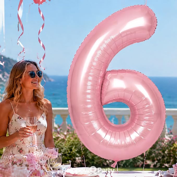 RainbowQ Pink 6 Balloon Number 40 Inch 0-40 Foil Large Balloons | Big Mylar 6 - Image 3