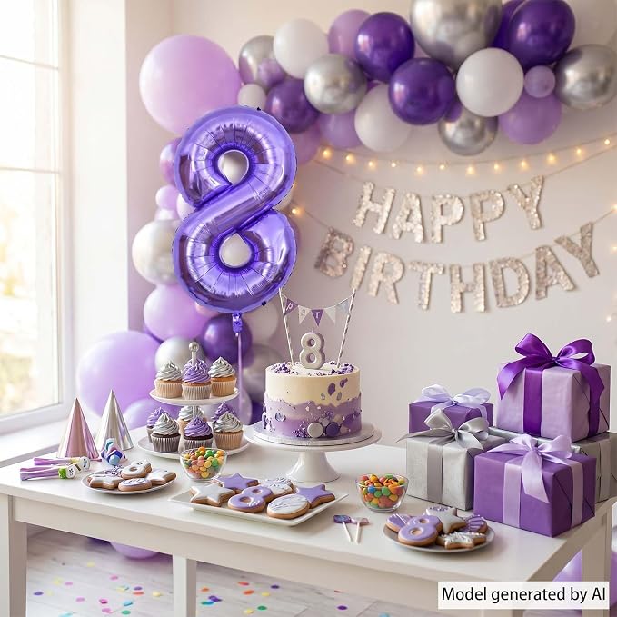 Purple Number 8 Balloon 40 Inch, Giant Lavender Mylar Foil Number 8 - Image 7