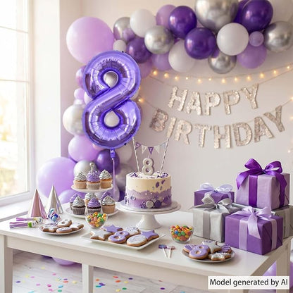 Purple Number 8 Balloon 40 Inch, Giant Lavender Mylar Foil Number 8 - Image 7