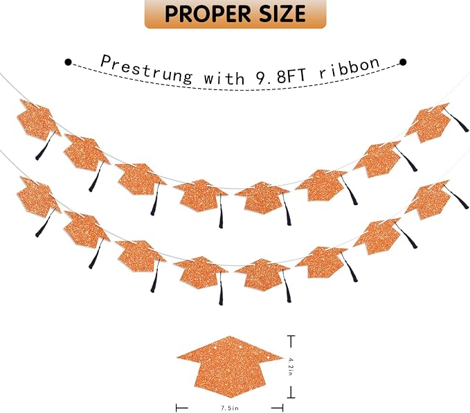 Graduation Decorations Class of 2026 Orange Graduation Cap Banner - Image 4