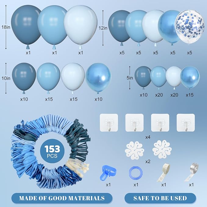 Amandir 153pcs Blue Balloon Garland Arch Kit Different Sizes | 18 12 10 5 inch - Image 2