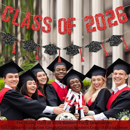 Pre Strung Graduation Decorations Class of 2026 Banner Red Glitter College - Image 5