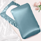 Manyshofu Satin Pillowcases for Hair Protection - 2Pcs Blue Pillow Cases, Elastic Band Standard & Queen Satin Pillowcases Luxury Silky Pillow Cases Travel Pillow Covers