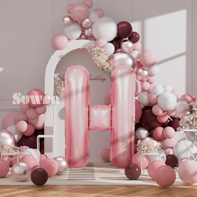 SUWEN 40 Inch Pink Large H Letter Balloons Big Foil Helium A-Z | Jumbo Mylar - Image 6