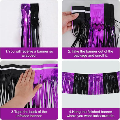 BEISHIDA Black Purple Fringe Garland Banner 30ft Wall Tinsel Foil Streamers | - Image 2