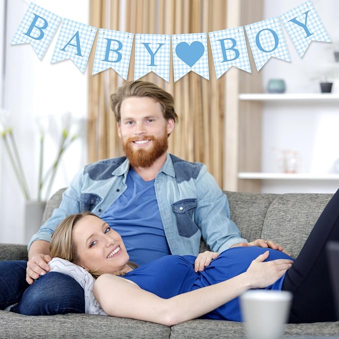 Hahafelt 1 Pcs Blue Gingham Baby Boy Banner - Image 7