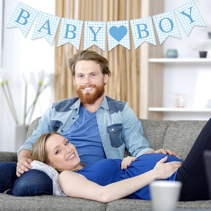 Hahafelt 1 Pcs Blue Gingham Baby Boy Banner - Image 7