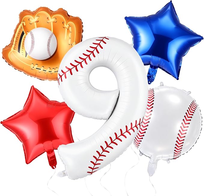 Jenaai Number 9 Baseball Balloons White Red and Blue Baseball Glove Balloons by Jenaai