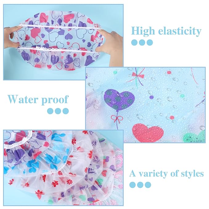 Pengxiaomei 6 Pcs Shower Cap, Reusable Waterproof Hair Cap Shower Caps Stocking Stuffers for Women Men Kids