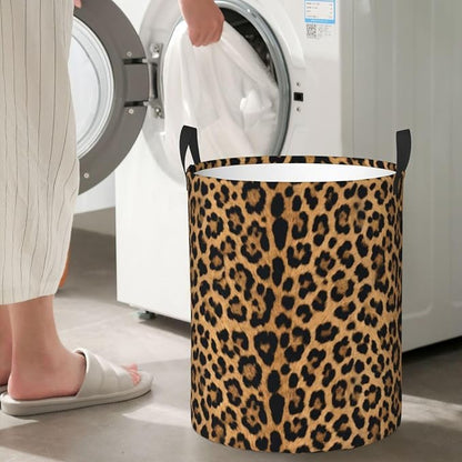Leopard Cheetah Round Laundry Hamper Wildlife Fur Print Storage Basket Toys - Image 6