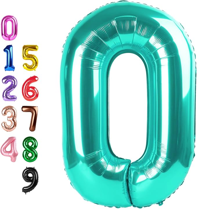 Number Balloons 0 Balloon 40 inch Teal Blue by Enyeopd