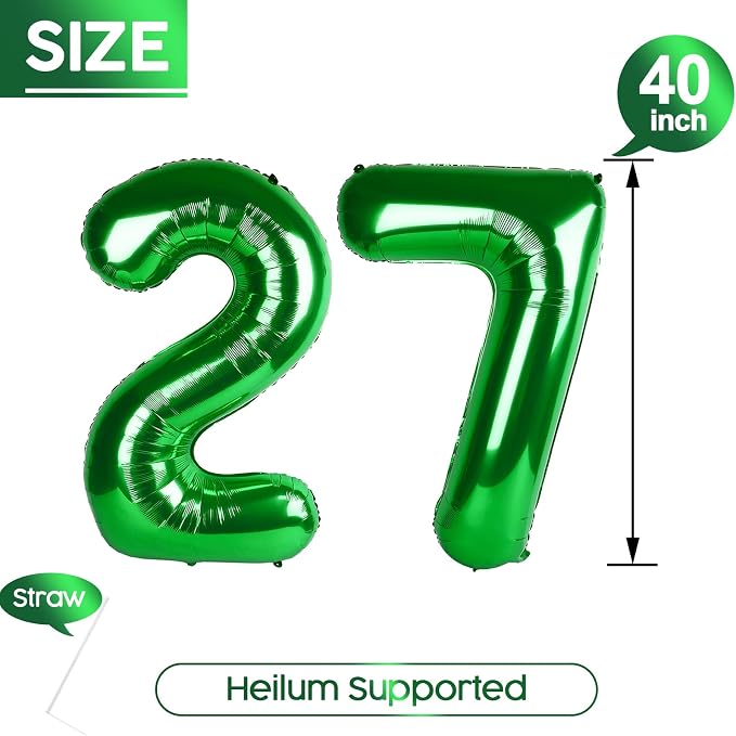 27 Balloon - Green Birthday Number Balloons, 40 Inch Decorations Men Women | - Image 5