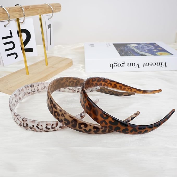 3 Pack Headbands Designed for Eyewear 0.79IN Plastic Non-Slip Headbands for Women Fashion Headbands with Teeth-Leopard