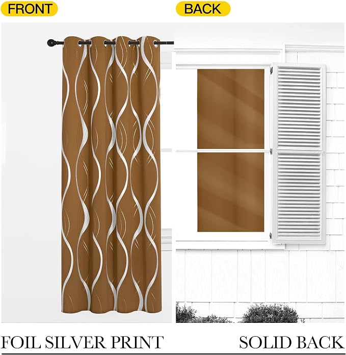 NICETOWN Gold Brown Blackout Fall Pattern Curtains - Image 6