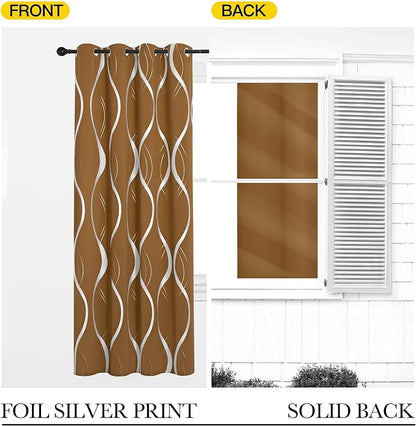 NICETOWN Gold Brown Blackout Fall Pattern Curtains - Image 6