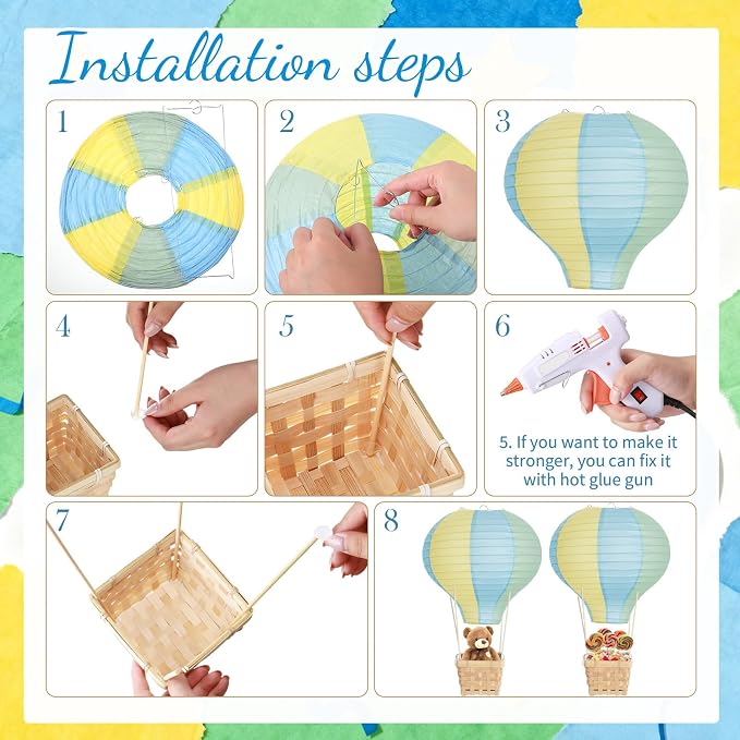Meooeck 8 Sets Hot Air Balloon Tables Centerpieces, 11.8'' Paper Lantern Party - Image 3