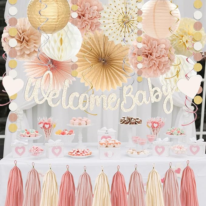 Champagne-Gold Boho Baby Shower Party Decoration -Welcome Baby Banner - Image 4